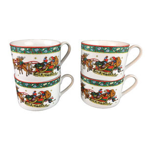 Mugs Trisa Christmas Memories Cups Santa Reindeer Sleigh porcelain lot of 4